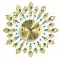 Home Decoration Diamond Metal Design Crystal Peacock Luxury Wall Clock